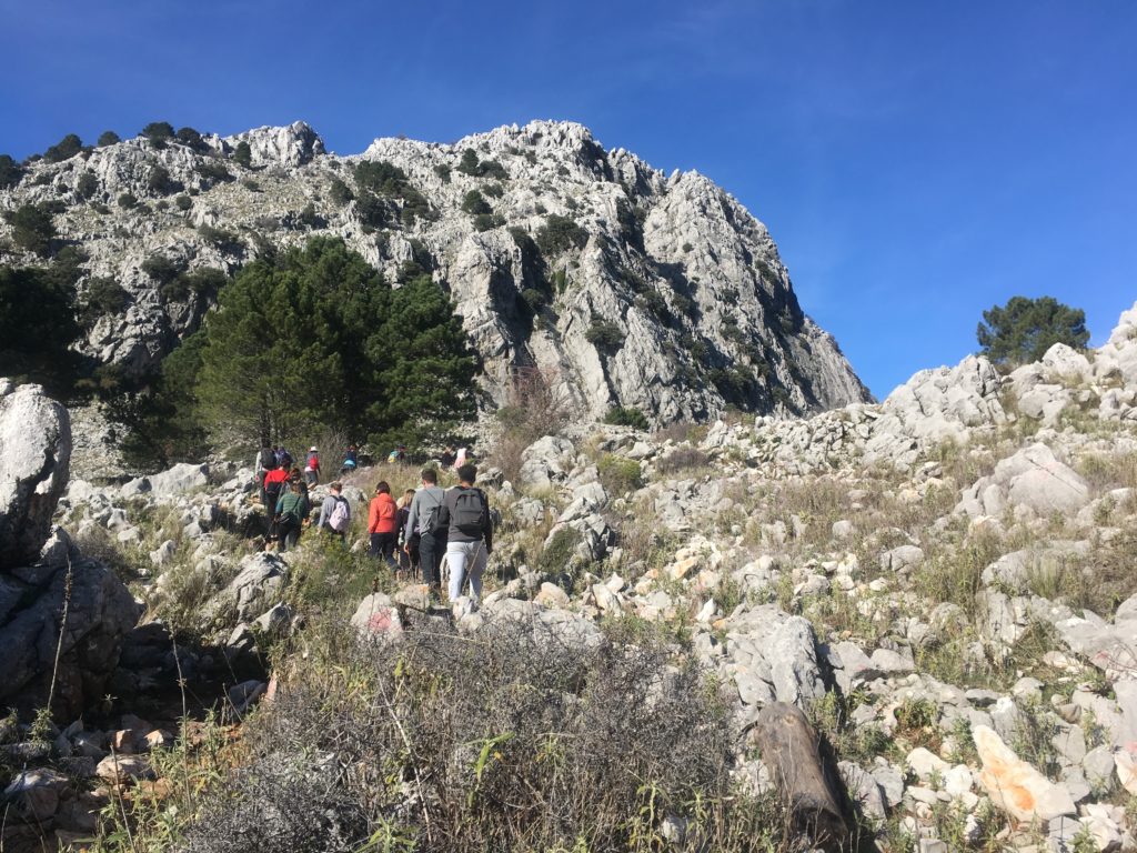 Walking up into limestone hills