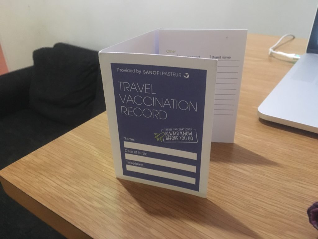 Travel vaccine card