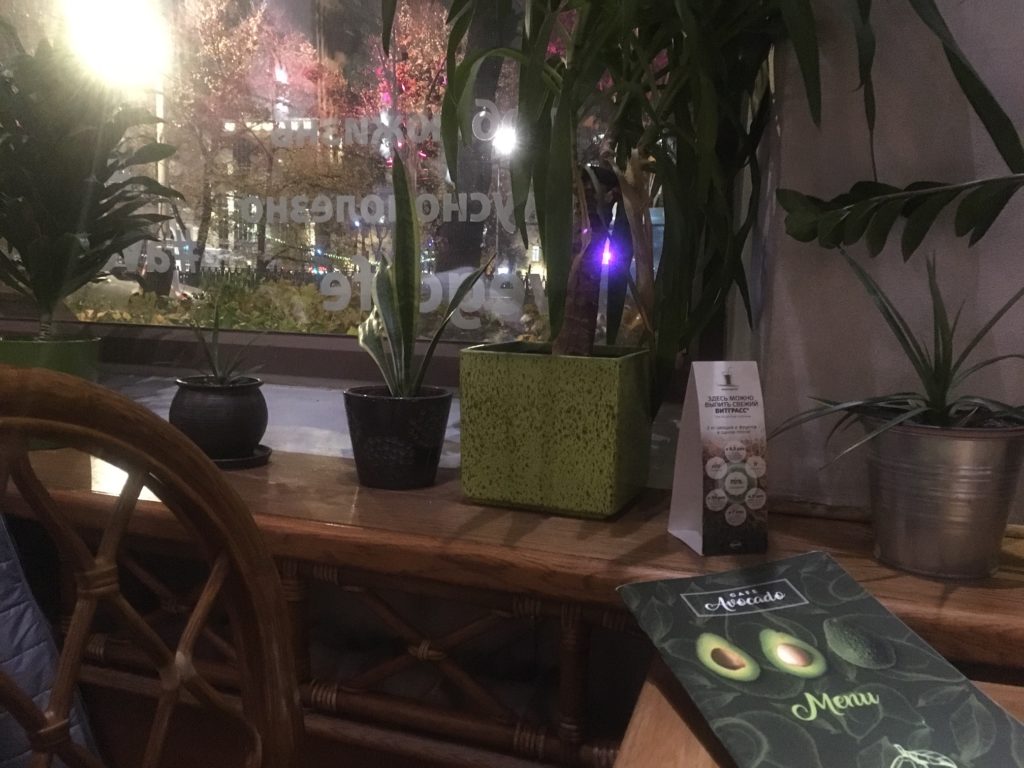 Avocado Cafe, 9 mins from metro, open til 11pm