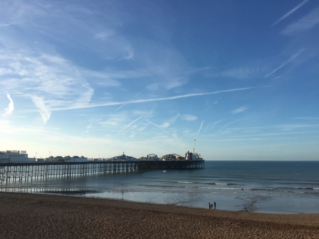 Contrails over Brighton Beach UK